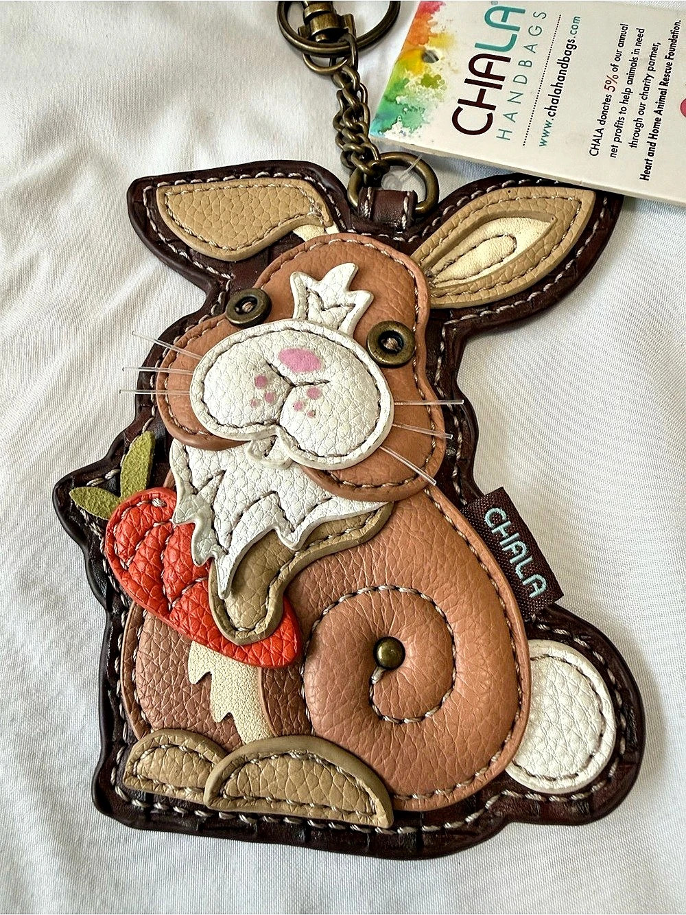 NWT-Chala Rabbit Keychain Brown & White - Picture 2 of 4